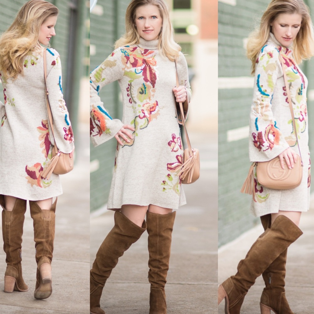 Anthropologie KNITTED & KNOTTED
Embroidered Petals Swing Dress Women's M